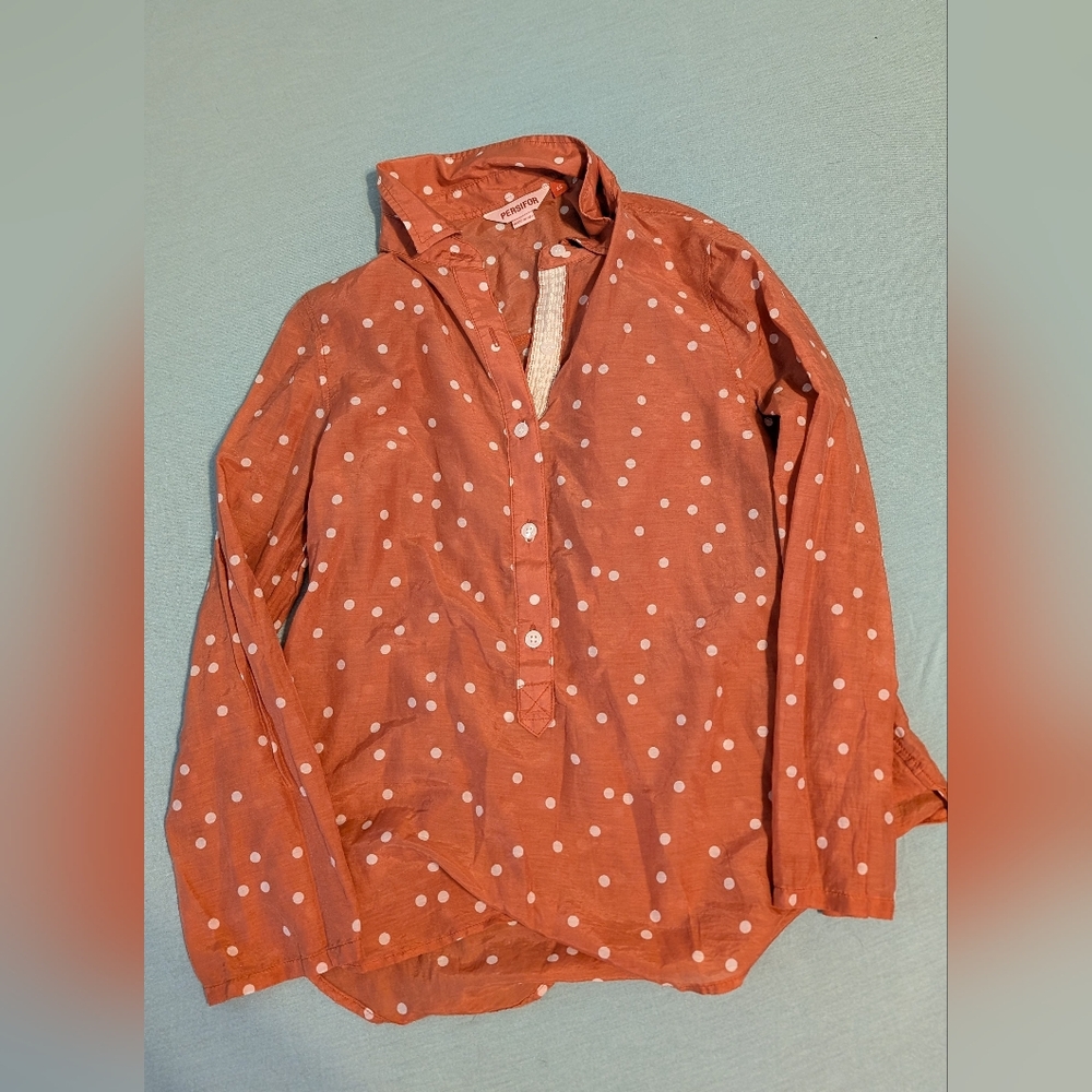 Orange Polka Dot Button-Up Shirt XS